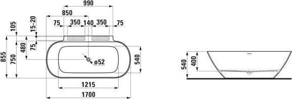 Produktbild Laufen LUA Badewanne wandangebunden, 855x1700x400mm, aus Marbond, H2200870000001 (240 l, 170 cm, 85.50 cm)