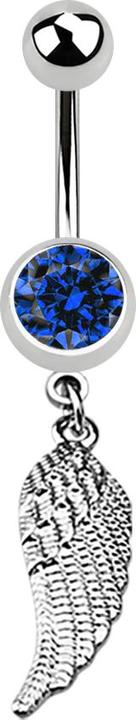 Actual product image Star Piercing Banana silver with pendant wings and crystal dark blue (Surgical steel 316L, without brass)