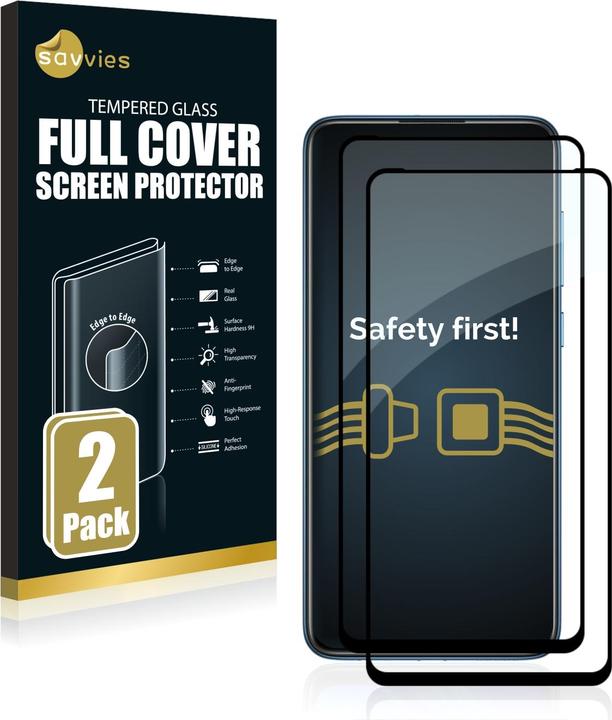 Productafbeelding Savvies Schermbeschermer van volledig gepantserd glas (2 Stuk, Xiaomi Redmi Note 9)