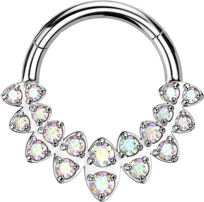 Produktbild Star Piercing Micro Segmentring klappbar silber Ovale mit doppel Kristalle multicolor (Messing, Chirurgenstahl 316L)