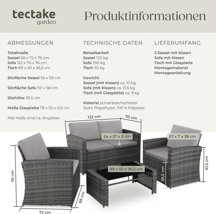 Actual product image tectake Rattan lounge Jesolo (89 cm)