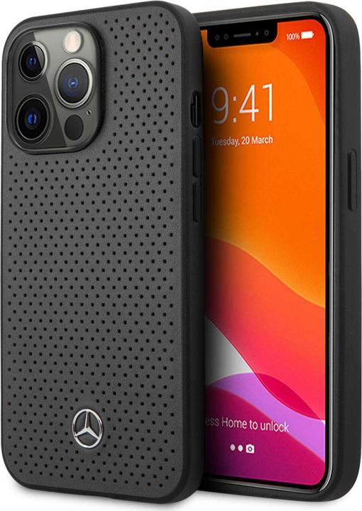 Immagine prodotto Mercedes-Benz Custodia rigida in vera pelle con logo a stella in metallo traforato (Apple iPhone 13 Pro)