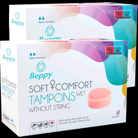 Beppy WET» Soft + Comfort Tampons Doppelpack, 2 x 8 Stück, ohne Fädchen (16 x)