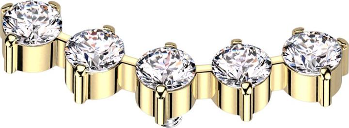 Star Piercing Dermal Anchor gebogen vergoldet fünf runde Kristalle silber (ohne Messing, Titan G23)