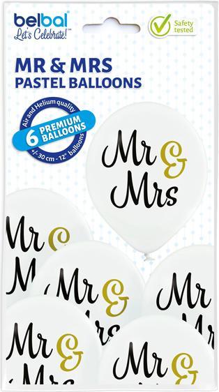 Image du produit Belbal Ballon Mr & Mrs or/noir/blanc, Ø 30 cm, 50 pièces
