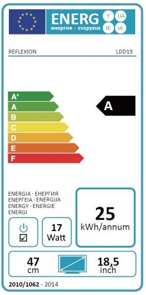 Etichetta energetica Reflexion TV LED con DVB DVD da 19 pollici, inclusa antenna UFO gratuita (19", LED, Pronto per l'HD)