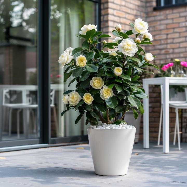 Produktbild Plant in a Box Camellia japonica Brushfield Yellow - 2er Set Japanische Rosen (50 cm)