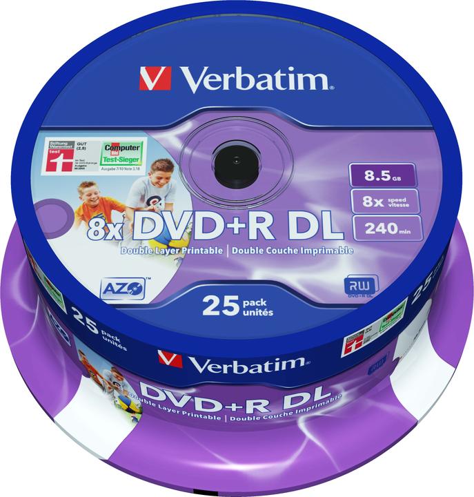 Verbatim DVD+R, doppio strato, 8x, 8,5GB, 25 mandrini (25 x)