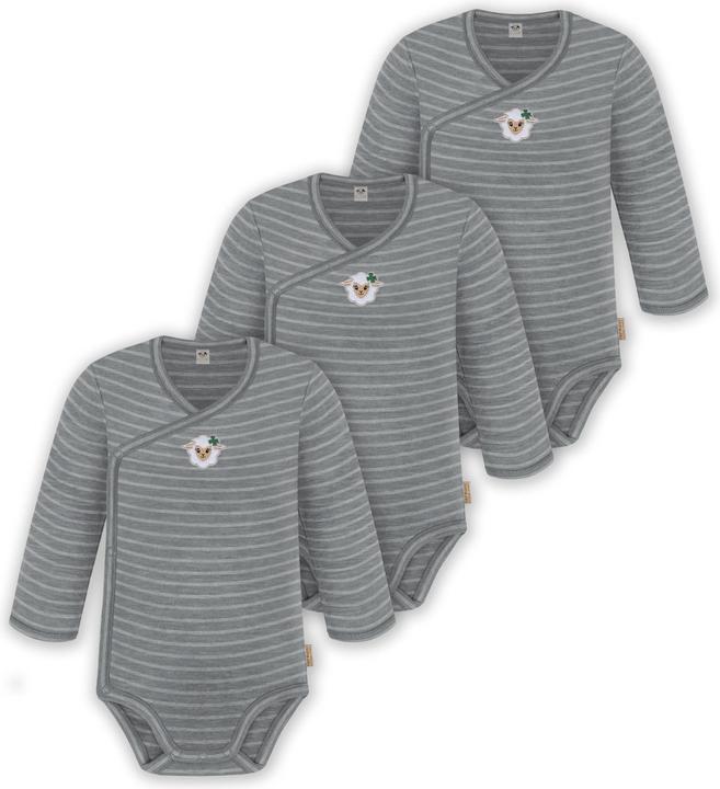 Normani 3er Pack Multipack Baby-Body Merino Wickelbody Langarmbody mit Knöpfen - 9345