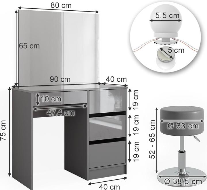 Actual product image Vicco Sherry with stool and lighting (90 x 75 x 40 cm)