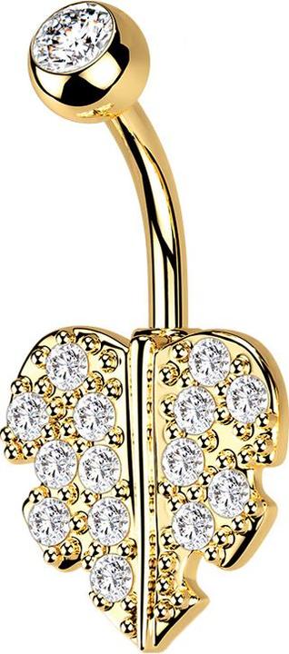 Star Piercing Banane vergoldet Herzblatt mit Kristallen (Chirurgenstahl 316L, Messing)
