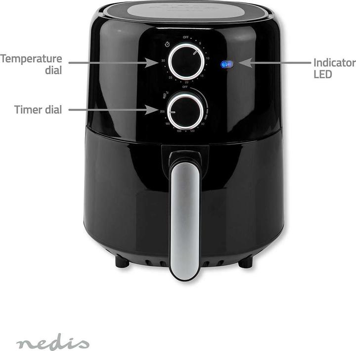 Image du produit Nedis Friteuse à air chaud | 3 l | Minuteur : 30 min | Analogique | Noir (Prise UE)