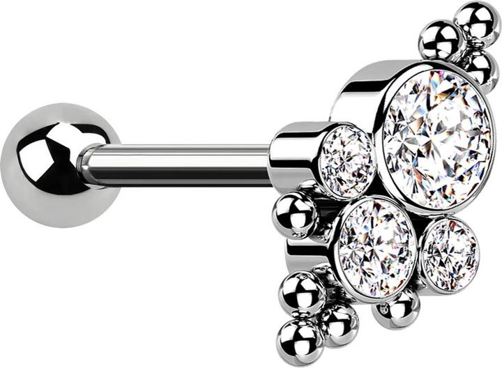 Produktbild Star Piercing Micro Barbell Innengewinde silber mit Kugel und Kugeln vier Kristalle silber (Titan G23, ohne Messing)