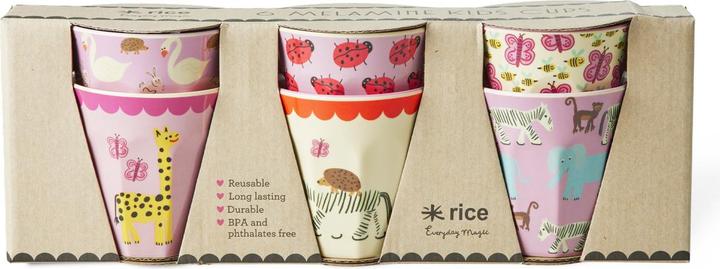 Rice - Melamine Cups with Wildlife Prints - Pink - Small