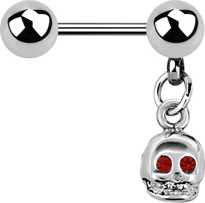 Produktbild Star Piercing Micro Barbell silber mit Kugel und Anhänger Totenkopf Kristall rot (ohne Messing, Chirurgenstahl 316L)