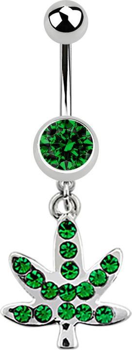 Produktbild Star Piercing Banane silber mit Anhänger Hanfblatt und Kristall grün (Chirurgenstahl 316L, ohne Messing)
