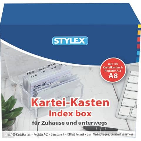 Produktbild Stylex Karteikasten A8 glasklar inkl 100 Karteikarten
