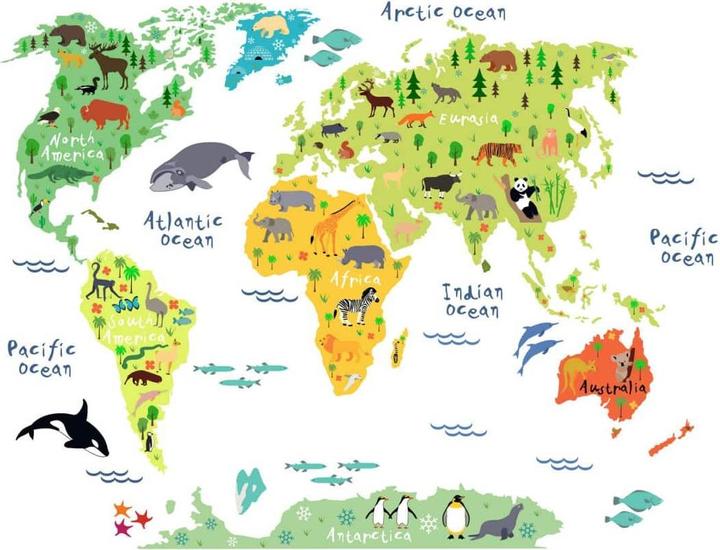 Actual product image Trenddeko animal world map (140 x 105 cm)