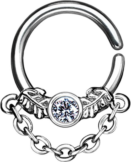 Actual product image Star Piercing Septum ring silver with crystal and chain (Brass, Surgical steel 316L)