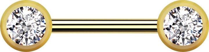 Produktbild Star Piercing Barbell Innengewinde vergoldet mit zwei Kugel front Kristall silber (Titan G23)
