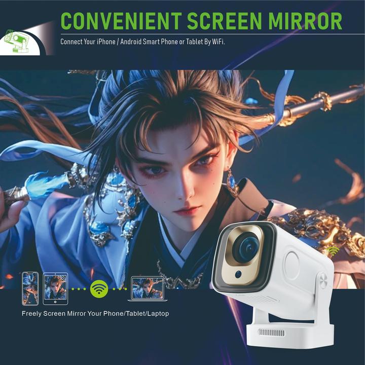 Immagine prodotto PhoneLook Smart Projektor HY260 Pro Heimkino 200 ANSI Lumen Android (Wi-Fi, Bluetooth, HDMI, integrierte Apps) (200 lm)