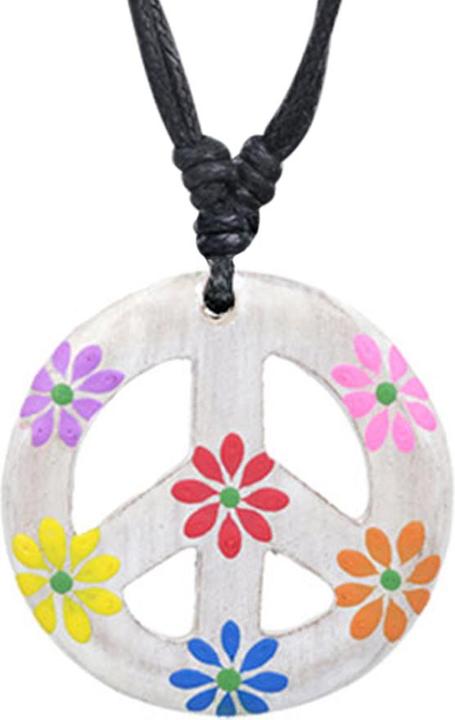 Actual product image Star Piercing Halskette schwarz Anhänger Peace weiss Blumenaus aus Narra Holz (without brass, Organic)