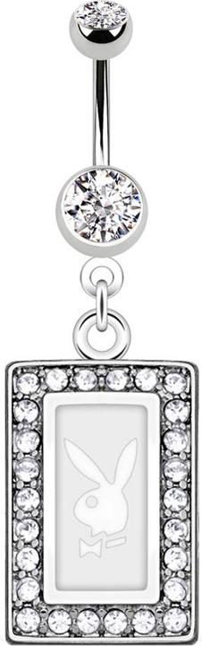 Actual product image Star Piercing Banana silver with pendant Playboy crystal square white (Surgical steel 316L, without brass)