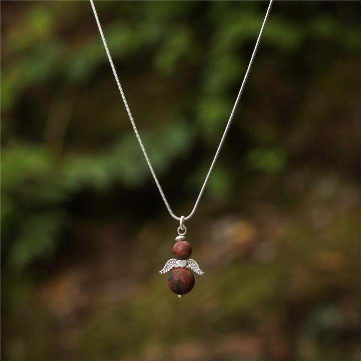 Image du produit Andreani Collier avec petit pendentif ange en véritable jaspe brun (Métal)