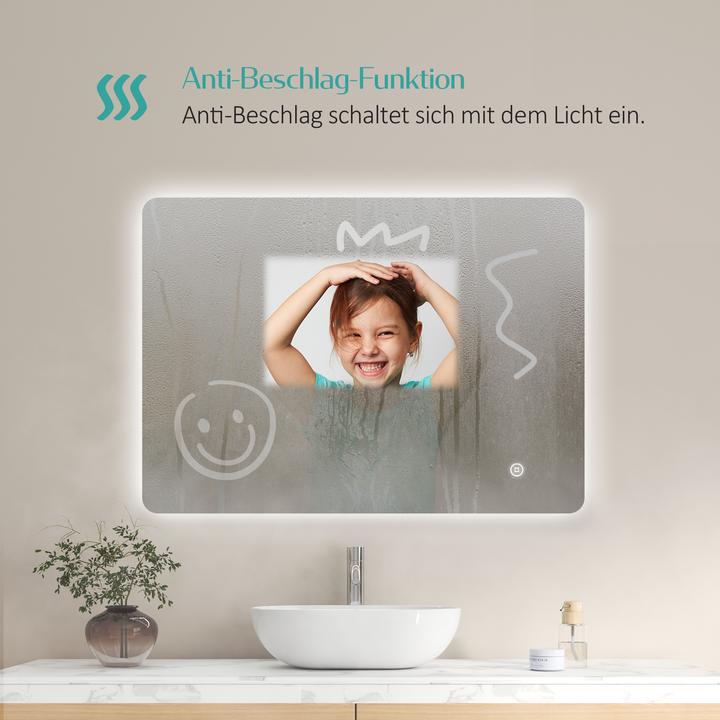 Emke Badspiegel mit Beleuchtung 80*60cm,Beschlagfrei, 3 Farbtemperaturen(3000K-6500K) und dimmbaren (80 x 60 cm)