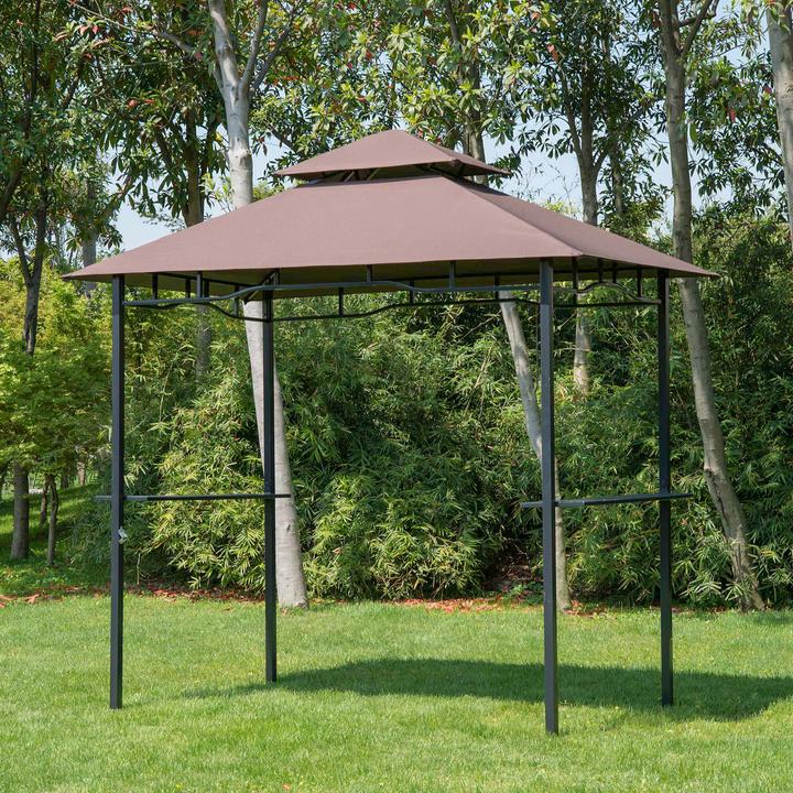 Image du produit Outsunny Pavillon de barbecue double toit ignifugé brun café+noir 245 x 148 x 252 cm (245 cm, 150 cm)