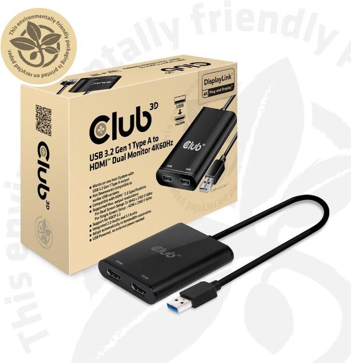 Produktbild Club 3D USB A auf HDMI 2.0 Dual Monitor 4K 60Hz Adapter