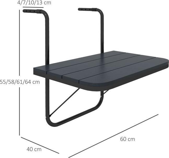 Produktbild Swisshandel24 Balkontisch zum Einhängen, Balkonhängetisch klappbar, 4-fach höhenverstellbarer Klapptisch, Hängetis (60 cm)