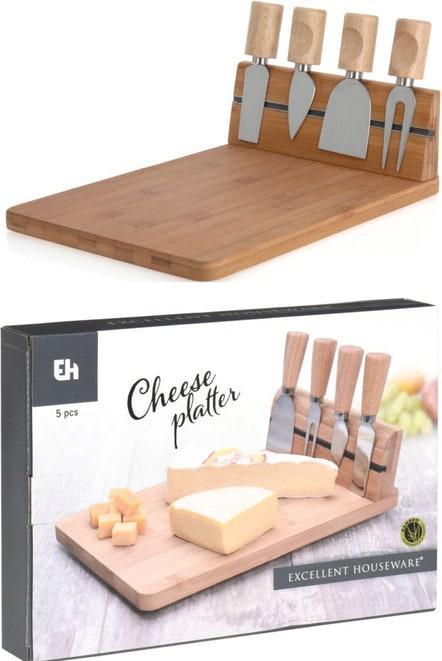Image du produit Excellent Houseware Plateau à fromage avec 4 couteaux - set de 5 pièces - env. 30 x 20 x 8,5 cm