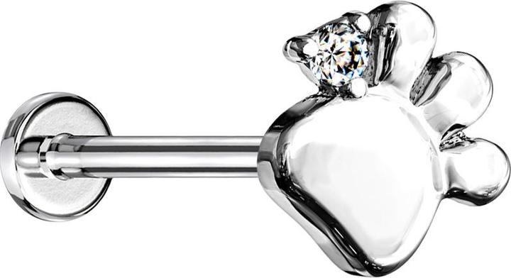 Produktbild Star Piercing Micro Threadless Labret silber Pfote silber Kristall silber (Chirurgenstahl 316L, Messing)