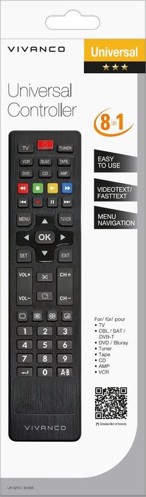 Produktbild Vivanco 8 in 1 Universal Fernbedienung, schwarz (Universal Fernbedienung, Infrarot)