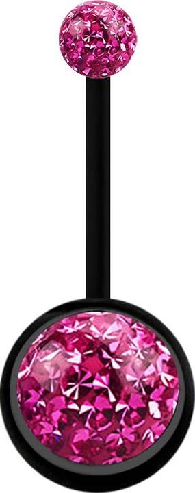 Star Piercing Banane schwarz mit zwei Kristallkugeln pink Epoxy Schutzschicht (Bioflex, ohne Messing)