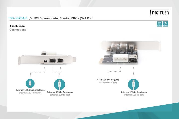 Productafbeelding Digitus PCIe-kaart Firewire 1394a 3+1 poort