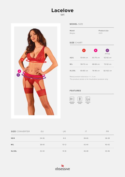 Actual product image Obsessive Lacelove Three-Piece Set Red M/L (M/L)
