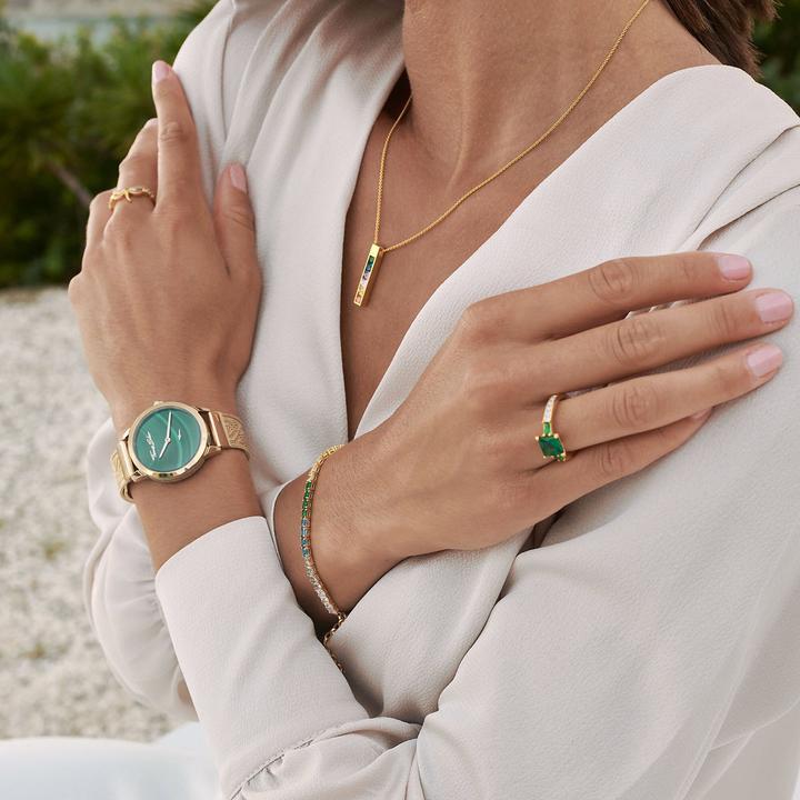 Produktbild Thomas Sabo Ring mit grünen und weissen Steinen gold (48, 925 Silber)