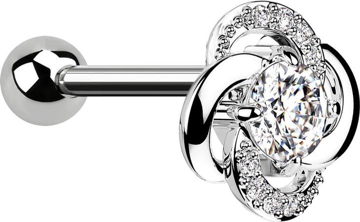 Produktbild Star Piercing Micro Barbell silber mit Kugel und Blume gorsser Kristall mittig (Chirurgenstahl 316L, Messing)
