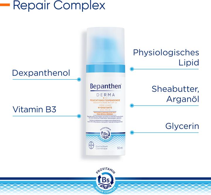 Produktbild Bepanthen Derma Feuchtigkeitsspendende Gesichtscreme mit SPF 25 (50 ml, 24h Creme, SPF 25)