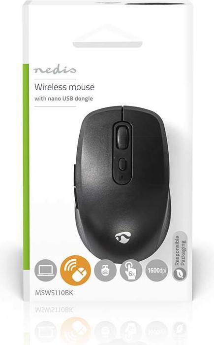 Produktbild Nedis Mouse | Drahtlos | 800 / 1200 / 1600 dpi | Einstellbar DPI | Anzahl Knöpfe: 6 | Rechtshändig (Kabellos)