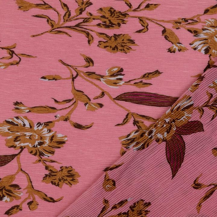 Image du produit Stoffrestposten Mousseline de soie plissée - Belles fleurs sur olive - vente minimale : 1 mètre
