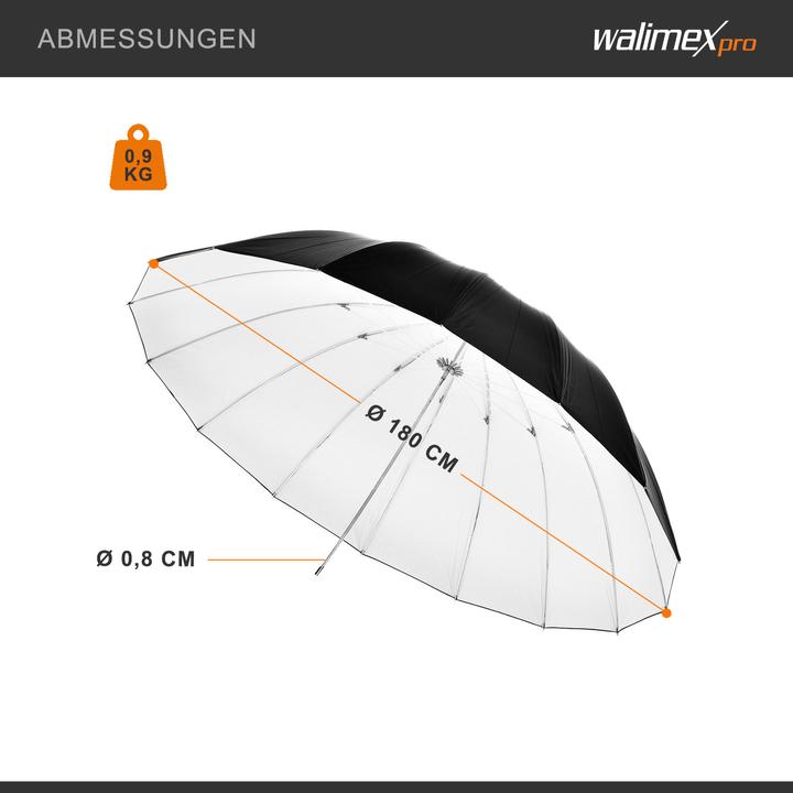Produktbild Walimex Reflexschirm Schwarz/weiss (Schirm, 180 cm)