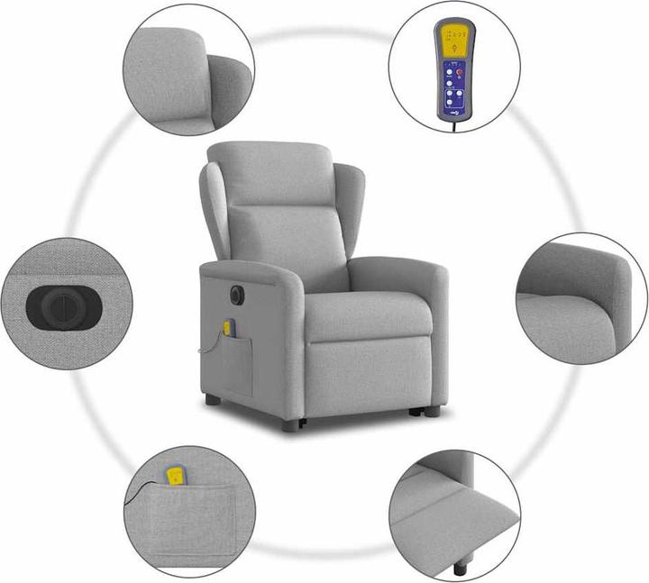 Immagine prodotto VidaXL Poltrona massaggiante con ausilio per la posizione eretta elettrica in tessuto grigio nuvola