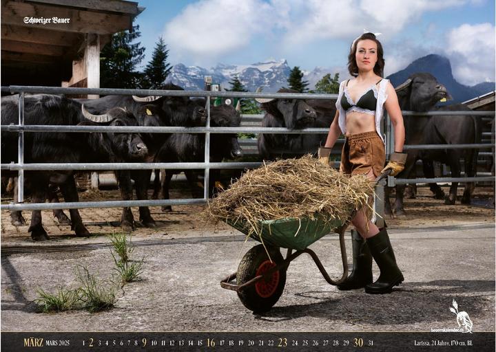 Actual product image Swiss Farmers' Calendar Girls 2025 (56 x 40 cm, No binding, Italian, English, German, French)