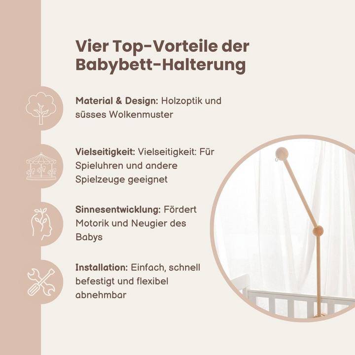 Produktbild Hermex Mobile Halterung Babybett Wolken Glockenhalter Spieluhr Arm