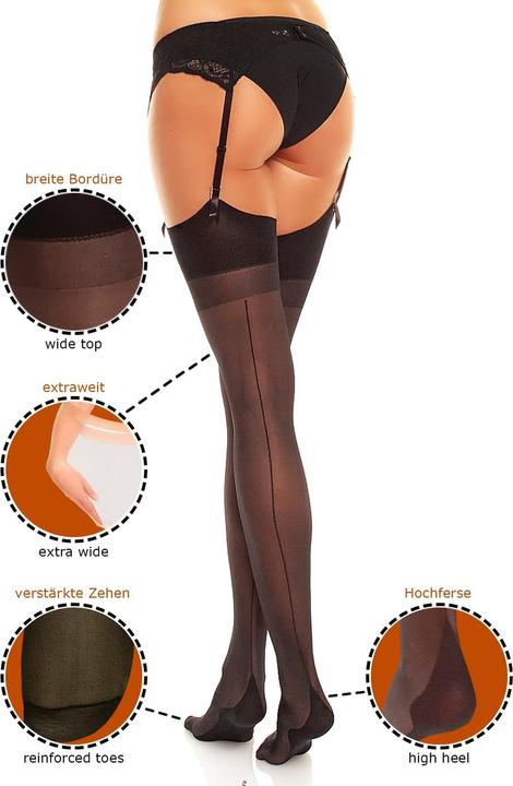 Actual product image Glamory Delight 20 suspender stockings with seam, colour teint-black, size 44-46 (20 DEN, 44 - 46)