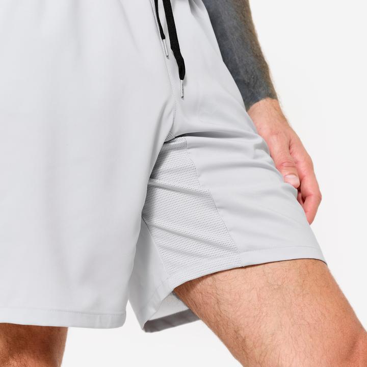 Image du produit Domyos Short de fitness respirant poches zippés homme, gris perle (L)