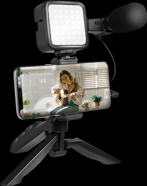 Image du produit LogiLink Kit vlogger avec lumière LED, microphone + trépied, pour smartphones 4,77